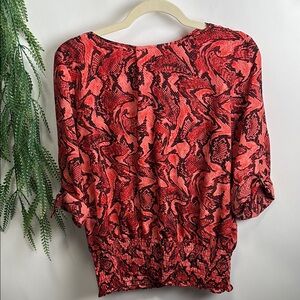 MICHAEL Michael Kors Red and Black Ruched Blouse